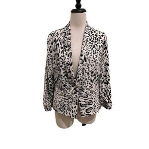 Cache Women's Animal Print Single Breasted Blazer Jacket White Black Size 8